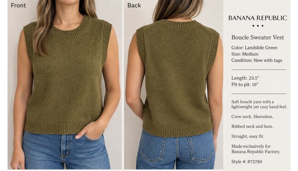 Banana Republic Bouclé Sweater Vest Landslide Green Medium NEW